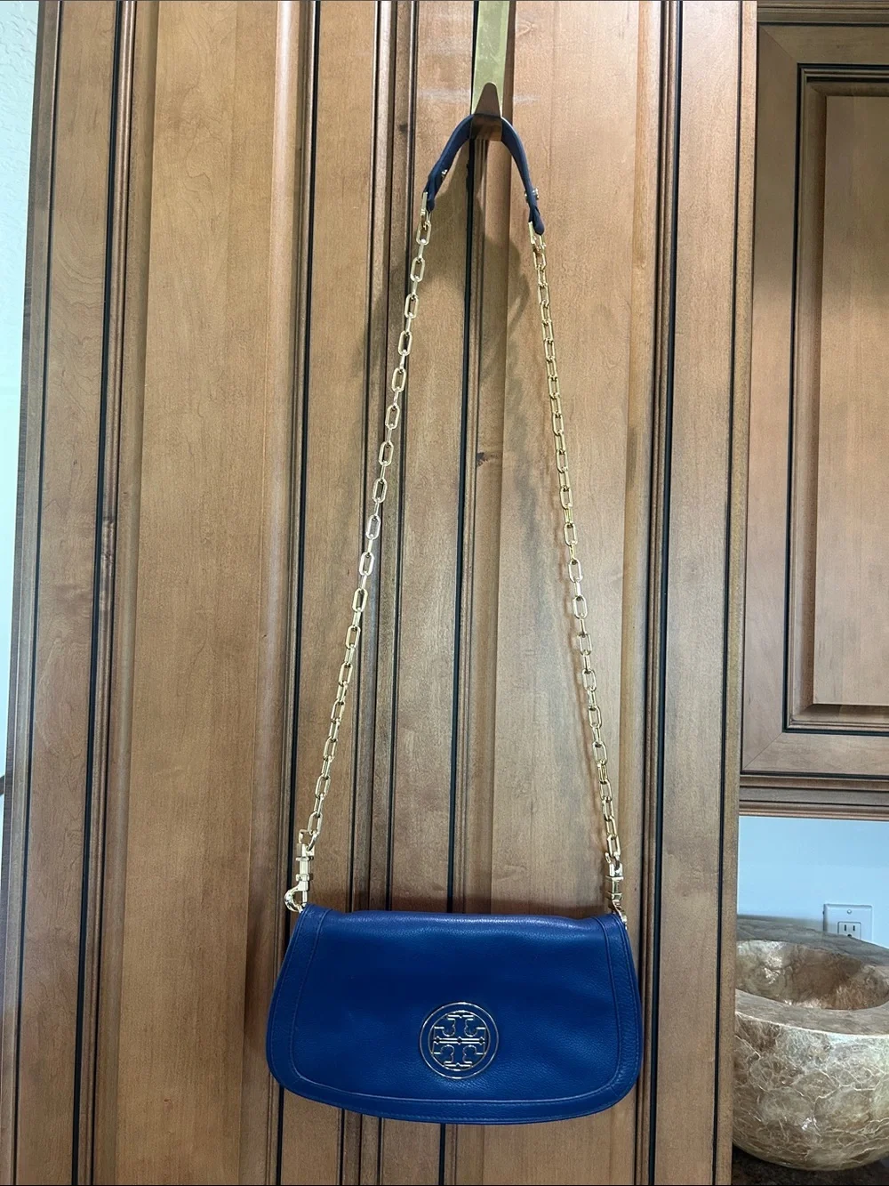 Tory Burch Royal Blue Leather Crossbody with Gold Chain